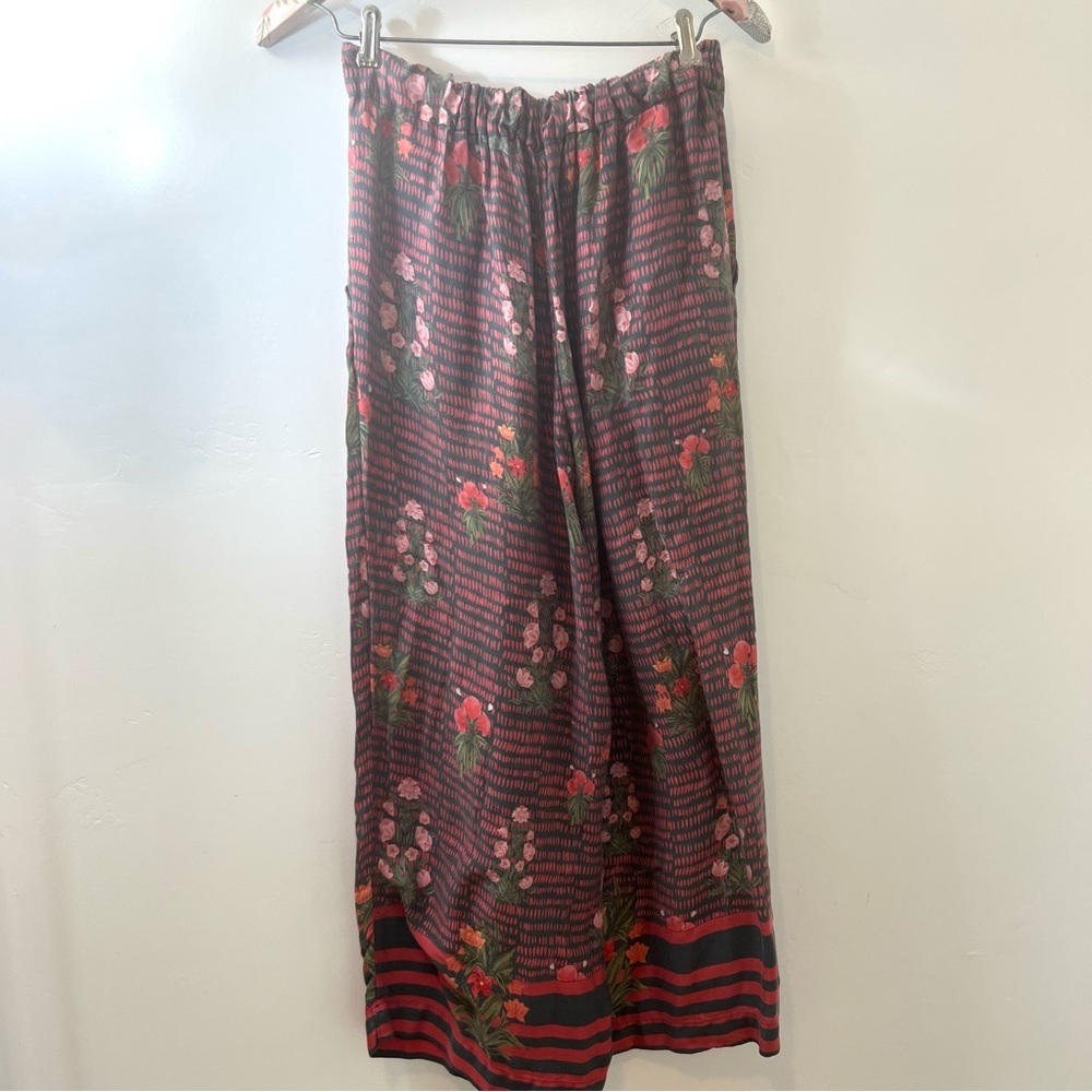 Anthropologie Floral Striped Women's Pants size small, tie waist wide leg - Picture 3 of 7